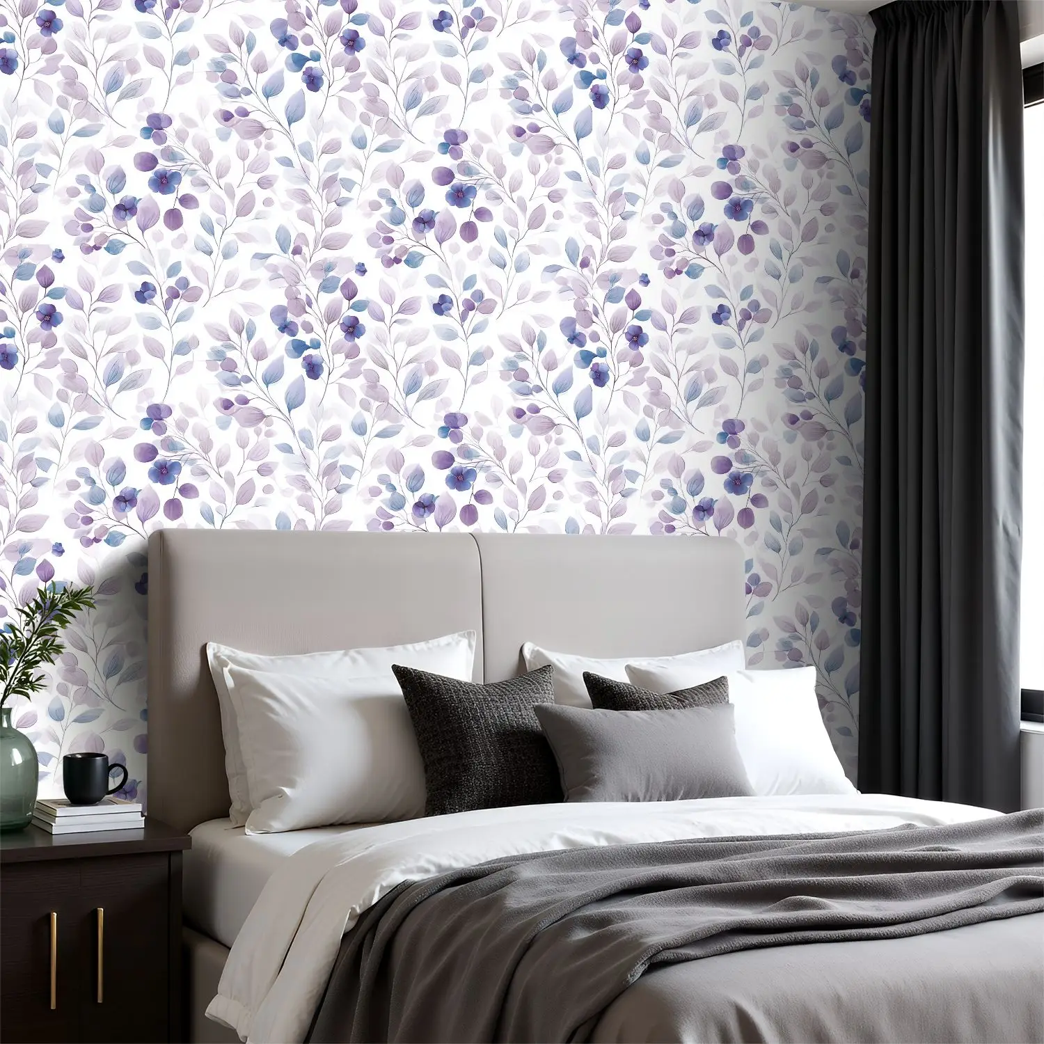 

Акварельные фиолетовые, синие цветочные обои 22,83 "X 118" водонепроницаемые обои для гостиной/спальни/ванной комнаты, наклейка на стену из ПВХ