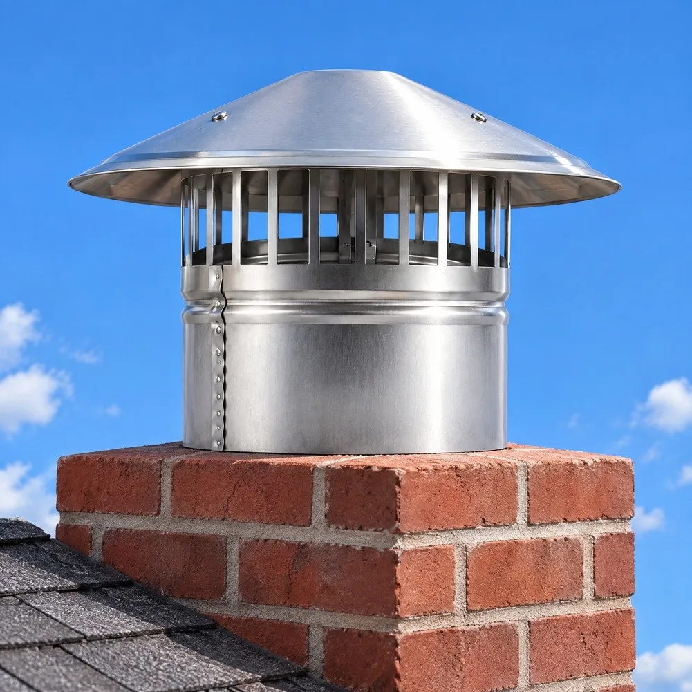 Stainless Steel Cap for Vertical For Exhaust Vents Featuring Umbrella Shape to Improve Drainage and Air Movement