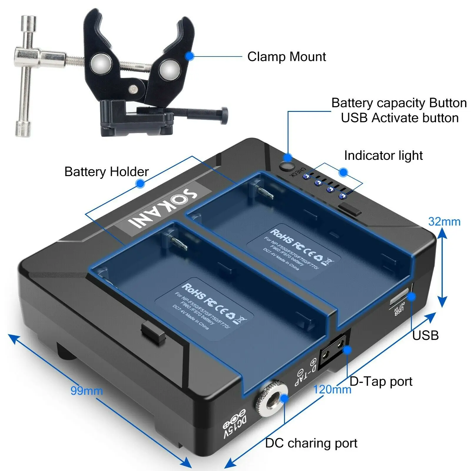 【DO BRASIL】Sokani X60 Battery Adapter Plate D-tap Output for Sony F970 F750 F550 for Sokani X60 Mini X60 RGB LED Video Light