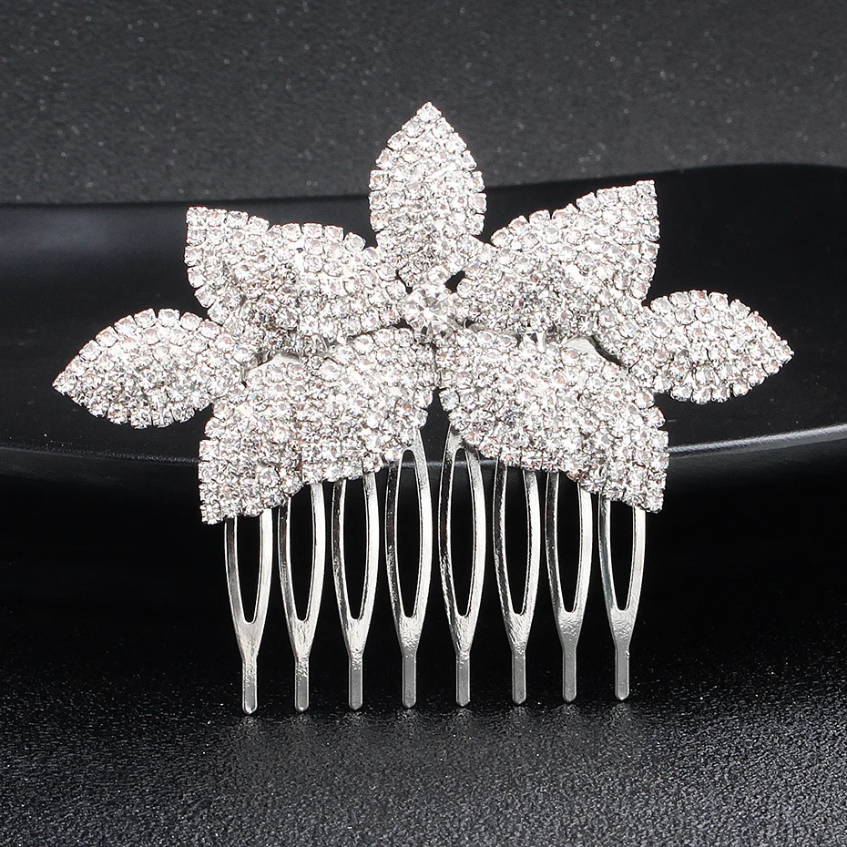 Efily Classic Silver Color Wedding Hair Combs Hairpins Crystal Rhinestone Bride Hair Accessories Women Tiara Bridal Hair Jewelry