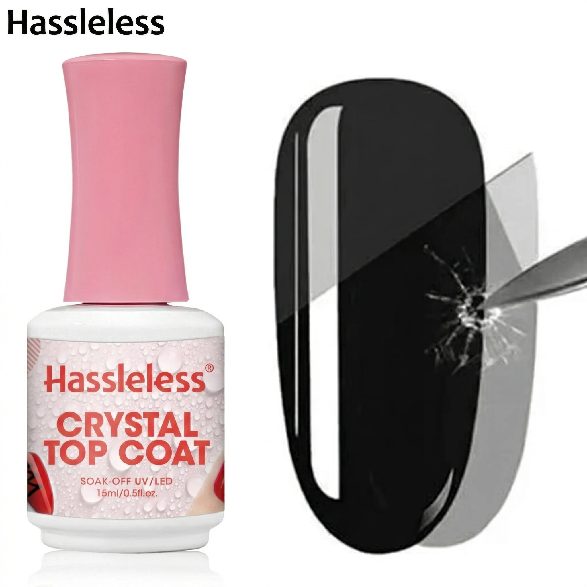Hassleless Hassleless Brand-New Ultra-Glossy Top Coat — UV Crystal-Coating Finish: Strengthens Nails and Delivers Salon-Quality