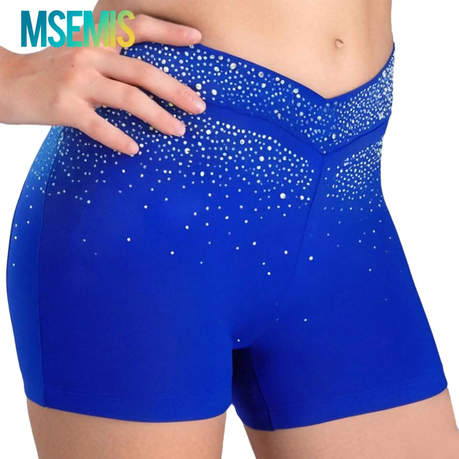 

Kids Girls Sparkling Rhinestones V-Front Ballet Dance Shorts Gymnastics Acrobatics Figure Skating Performance Costume
