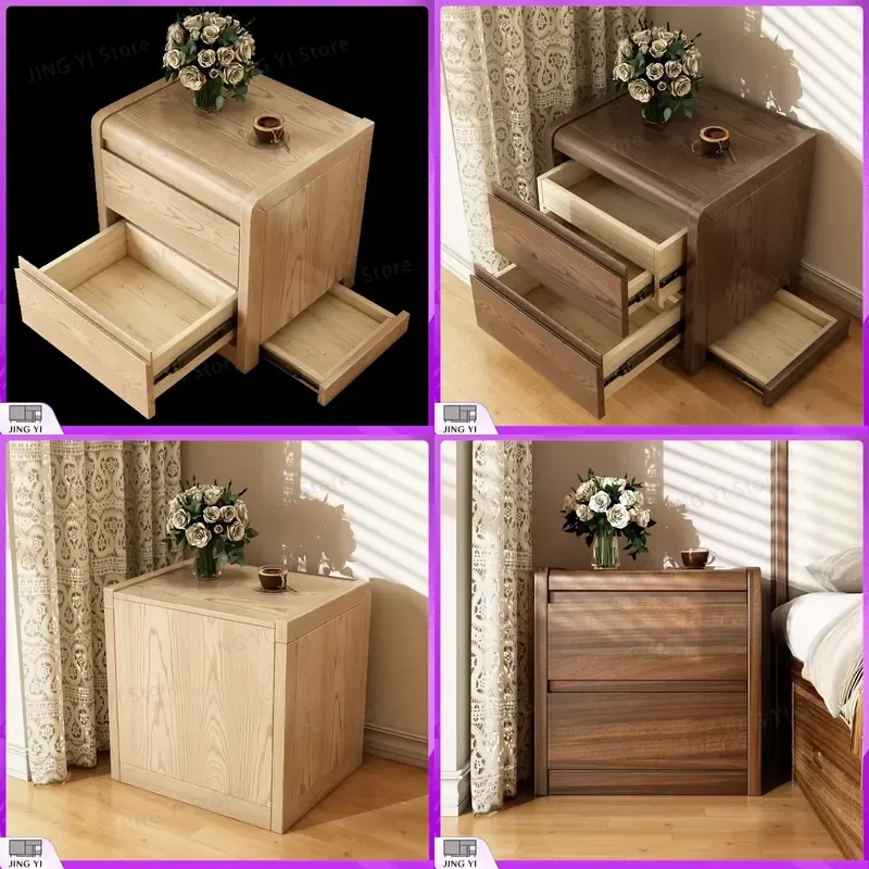 Solid Ash Wood Bedside Table Modern Minimalist Bedroom Storage Cabinet with Hidden Compartment Nightstand for Small Spaces