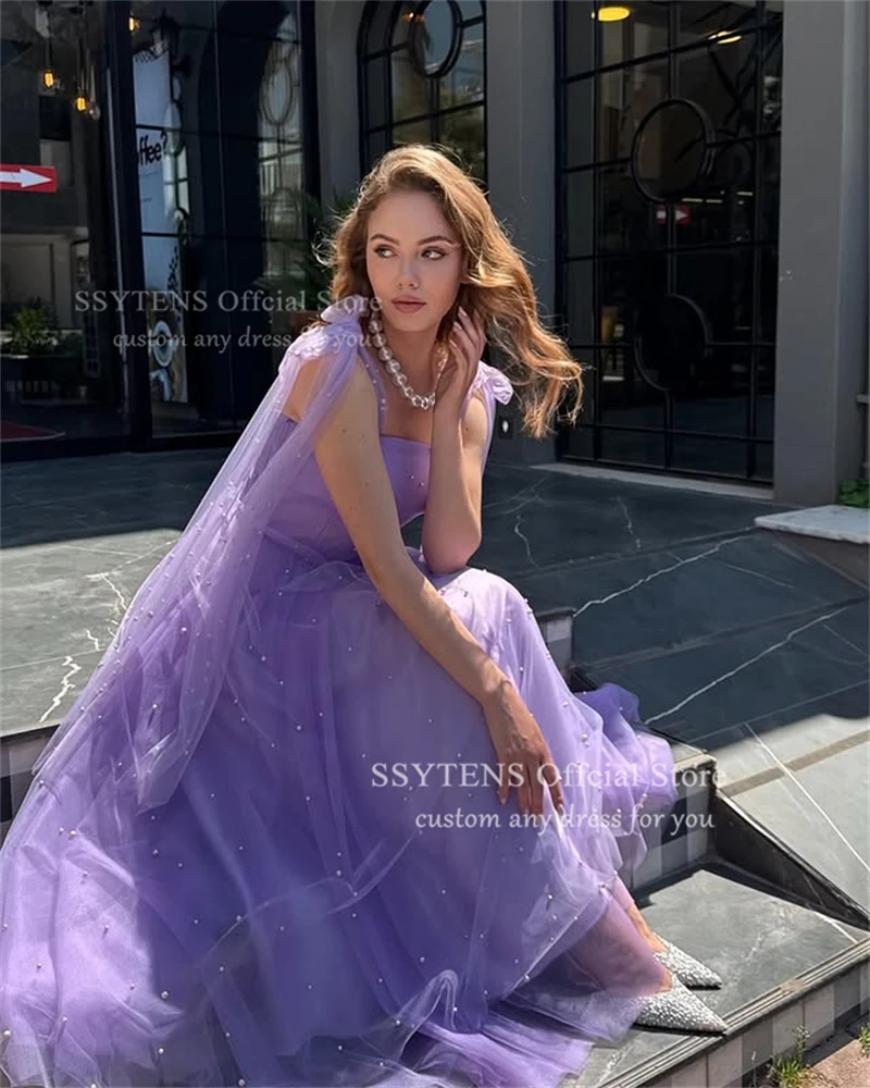 Ssytens fada rosa tule vestidos de baile alças tornozelo comprimento pérolas vestidos de festa femininos midi evento especial vestidos de noite personalizados