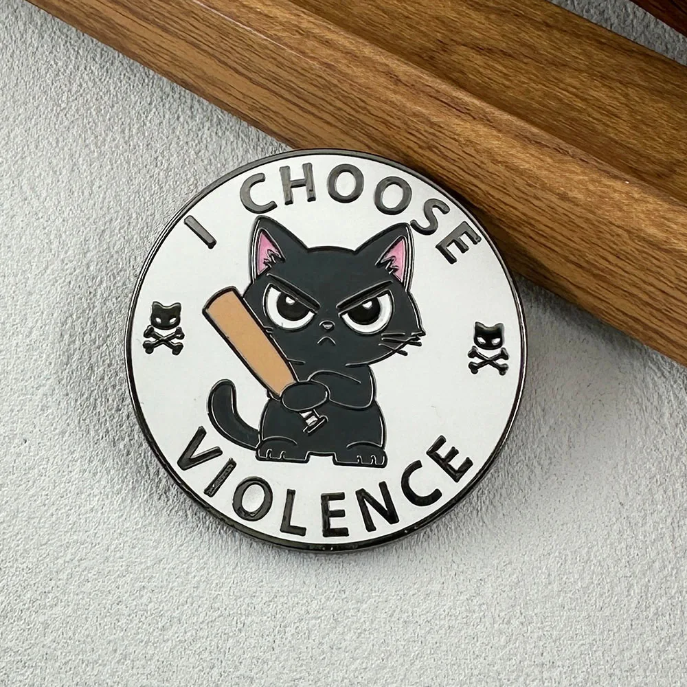 I Choose Violence Cute Angry Black Cat Brooch Humorous Expression Lapel Pin The Perfect Gift For Cat Lovers Fashion Accessory