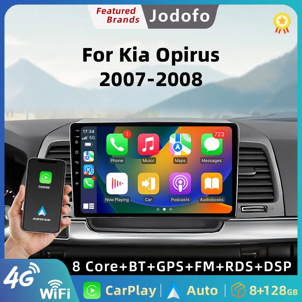 

Jodofo Screen CarPlay Radio For Kia Opirus 2007-2008 Android Auto 4G Car Multimedia Player Stereo GPS Navigation Ai Voice DSP