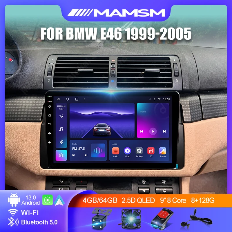 MAMSM  Android 15 Car Radio For BMW 3 Series E46 1999 2000 2001 - 2005 8 Core WiFi 4G GPS Multimedia Car Screen Player DSP 2 Din
