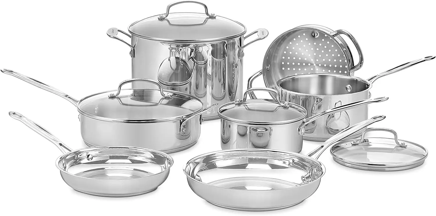 

Chef’s Classic 11-Piece Stainless Steel Pots and Pans Set, Cookware Set Compatible with Induction, Electric, Gas Cooktops, Alumi