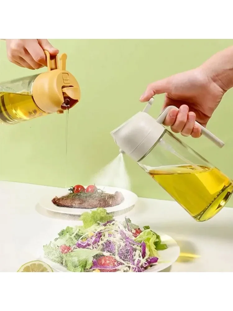 Botella pulverizadora de aceite de vidrio de 470ml, dispensador de aceite de oliva 2 en 1 con boquilla mejorada, cepillo, etiqueta de embudo, herramienta de cocina para freidora de aire y barbacoa