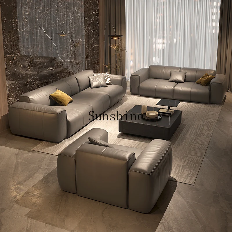 

Living room modern simple straight row first layer cowhide square combination sofa