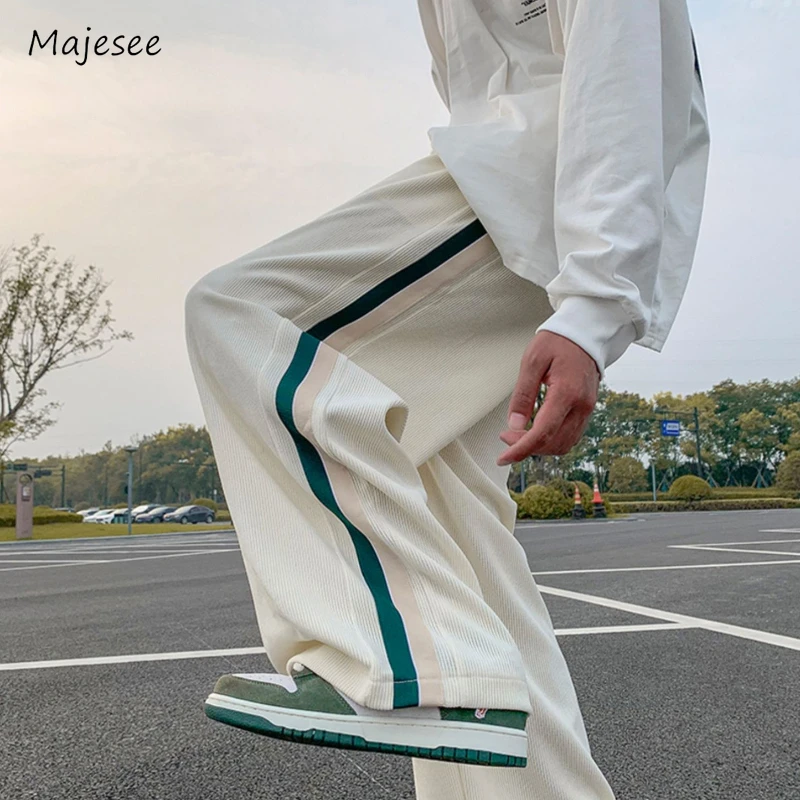 

Side Stripe Pants Men High Street Popular Minimalist Japanese Style Teenagers Panelled Straight Spring Autumn Fashion All-match