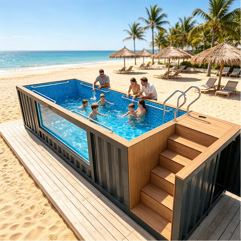 Luxury Outdoor Shipping Container Pool 30FT Tempered Glass Window Steel Swimming Pool Easy Installation