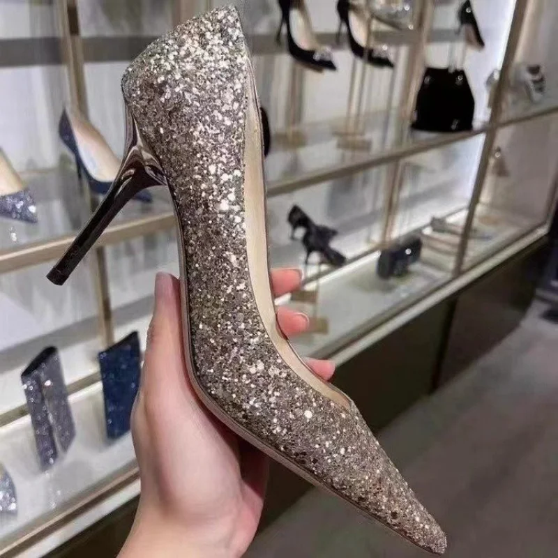 Zapatos de boda de tacón alto para mujer, sandalias elegantes de diseñador de lujo para fiesta, baile en barra, Sexy, plateados