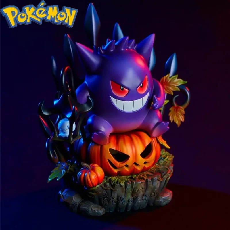 Pokemon Anime  Gengar King Figure Halloween Geng Ghost Pumpkin Lantern Resin figurines statue Decoration Doll toy Gift