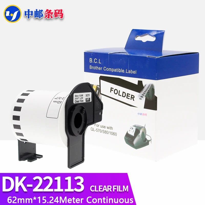 1 Roll Compatible DK-22113 Transparent Clear Film Label 62mm*15.24M Continuous for Brother QL-570/700/800 Printer DK-2213