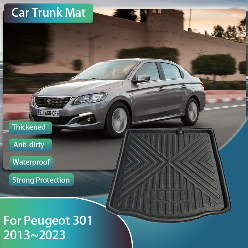 Car Rear Trunk Mats Fit For Peugeot 301 Citroen C-Elysee 2013~2023 Anti-dirty Boot Tray Carpets Tank Cargo Muds Auto Accessories