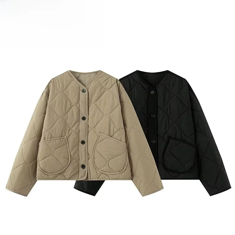 

Fall New Sle Wind Women's Faion Simple Match Long Sve round Ne Warm Cotton Jaet Outerwear Color Commute Loos...