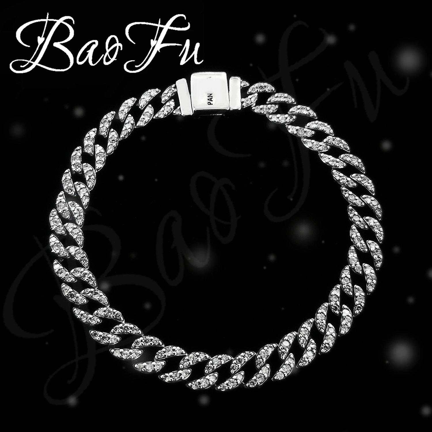 

BaoFu Fashion 925 Sterling Silver Timeless Pave Chain Bracelets with Original Logo for Women's Jewelry Making Anniversary Gift