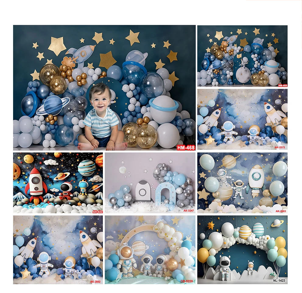 

Cartoon Astronaut Outer Space Planet Background Cloth Decoration Children's Birthday Party Baby Shower Banner Photography Props