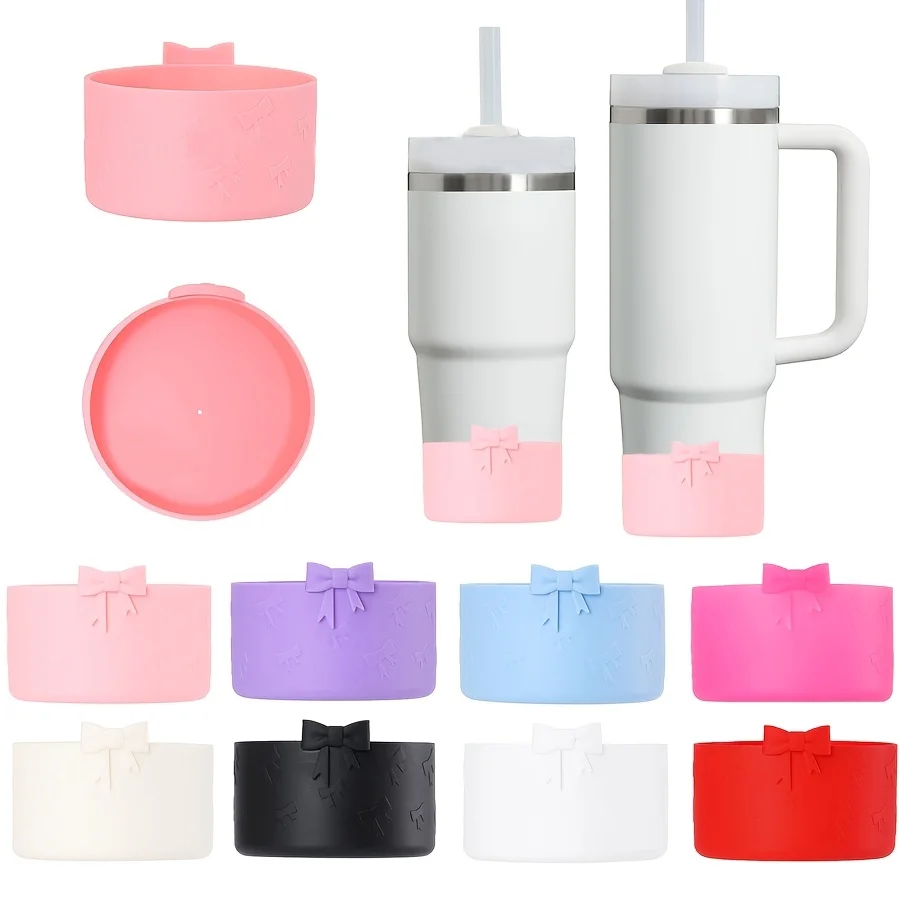 

3Pcs Bow Straw Cap Covers Toppers Accessories for Stanley 40oz Tumbler Cups Anti Slip Silicone Cup Boot Butterfly Charm Chain