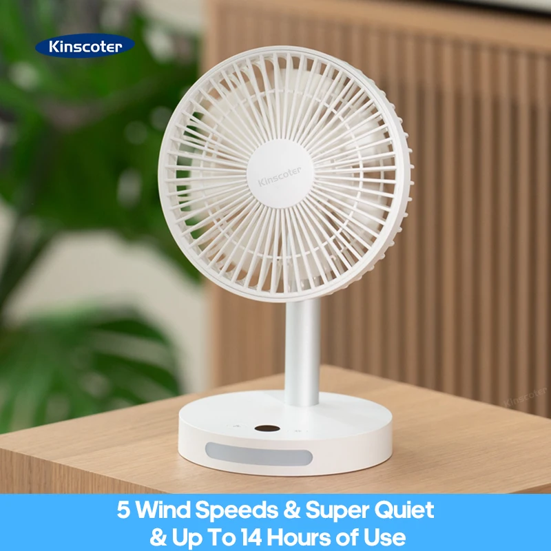 

KINSCOTER Mini Desktop Fan Angle Adjustable 5 Gear Wind Speed 3600mAh Quiet Natural Breeze USB Office Portable Rechargeable Fan