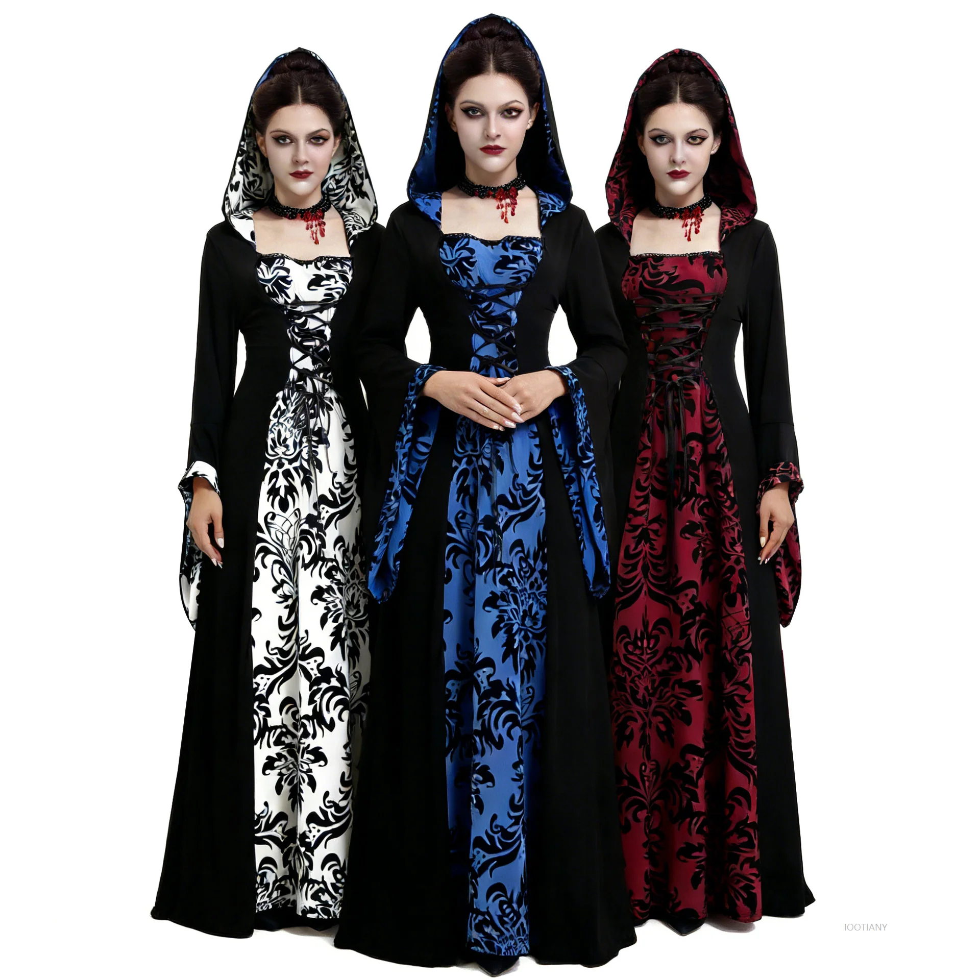 

Witch Medieval Costume Adult Plus Size Horror Gothic Cosplay Long Dress Medieval Court Retro New Style Wizard Halloween Dress