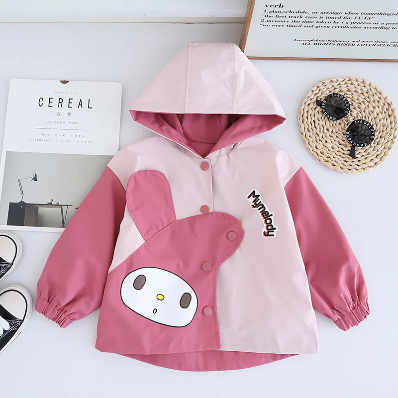 Kids Jacket Kawaii My Melody Girls Fashion Hooded Jacket Sanrios Anime Outdoors Wind Coat Keep Warm Clothes Kids Outerwear Gift