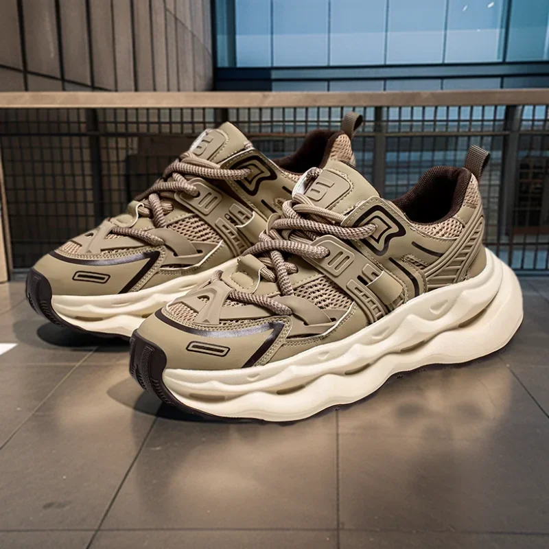 

2025 spring new retro comfortable shock-absorbing dad shoes men's mesh breathable thick sole heightening sneakers