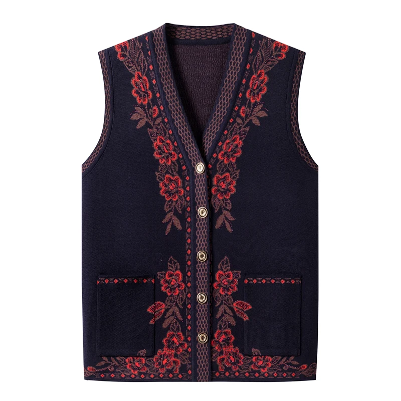 Milieu-Personnes âgées Âgées Gilet Pulls Femme Vêtements Printemps Automne Gilet Tricoté Pull Wasitcoats Mamie Cardigan Manteaux FP219