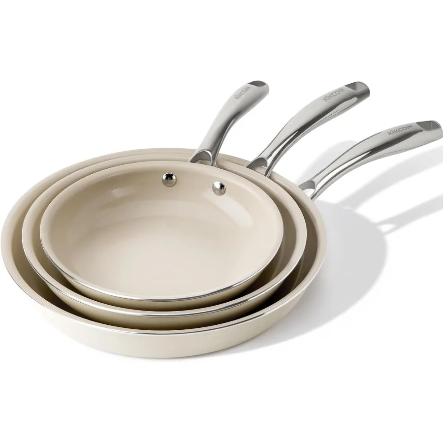 

Ceramic Nonstick Frying Pans Set for Healthy Cooking: 8 9.5 11 Ceramic Skillet with StayCool Handle Oven and Dishwasher Safe Fr