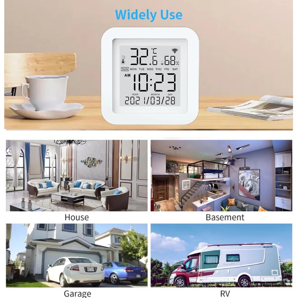 Tuya WiFi LCD Display Screen USB Power Supplys Intellgient Sensors ℉/℃ Switch Time/Date/Temperature/Humidity Display Home