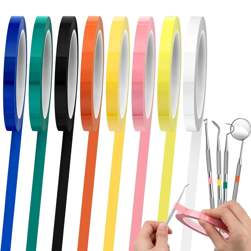 Cinta de identificación para instrumentos dentales AG 1Rolls de 5 mm, colorida, 66 m de longitud, resistente a altas temperaturas, 8 colores, autoclavable