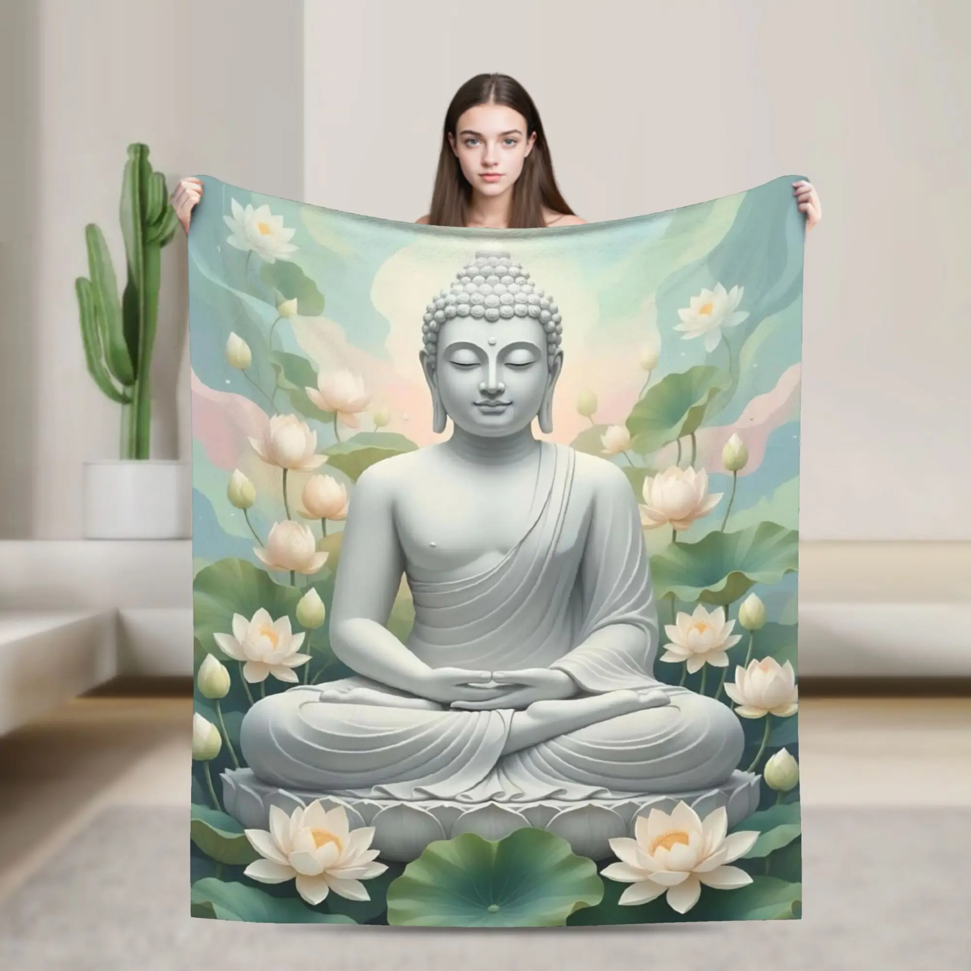 Buddha Lotus Zen Meditation Knitted Blankets Coral Fleece Plush Buddhism Lightweight Throw Blanket for Home Couch Bedspread