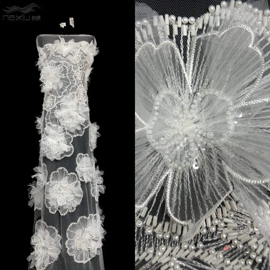 Madison 5 Yards African 3D Flower Beads Lace Fabric 2026 High Quality French Nigerian Embroidery Tulle Fabric For Wedding Dress