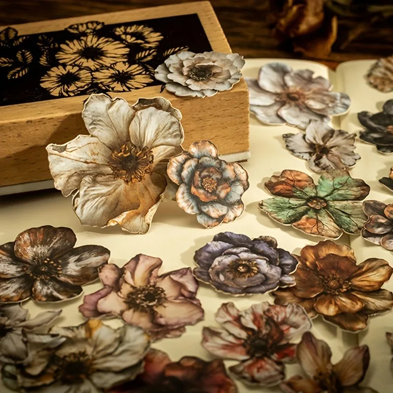 Eine Packung mit 100 Retro-Blumen-Hartkartenaufklebern für DIY-Scrapbooking und Fotoalbum-Dekoration, Scrapbooking, Bastelbedarf