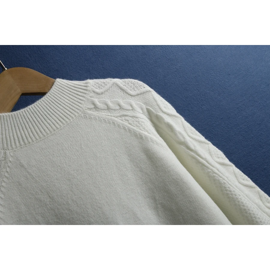 Suéter de Punto Trenzado, Cuello Alto, Ropa Interior, Blanco Puro, Adeazante, Otoño Invierno, Fibra de Polida, Suéter de...