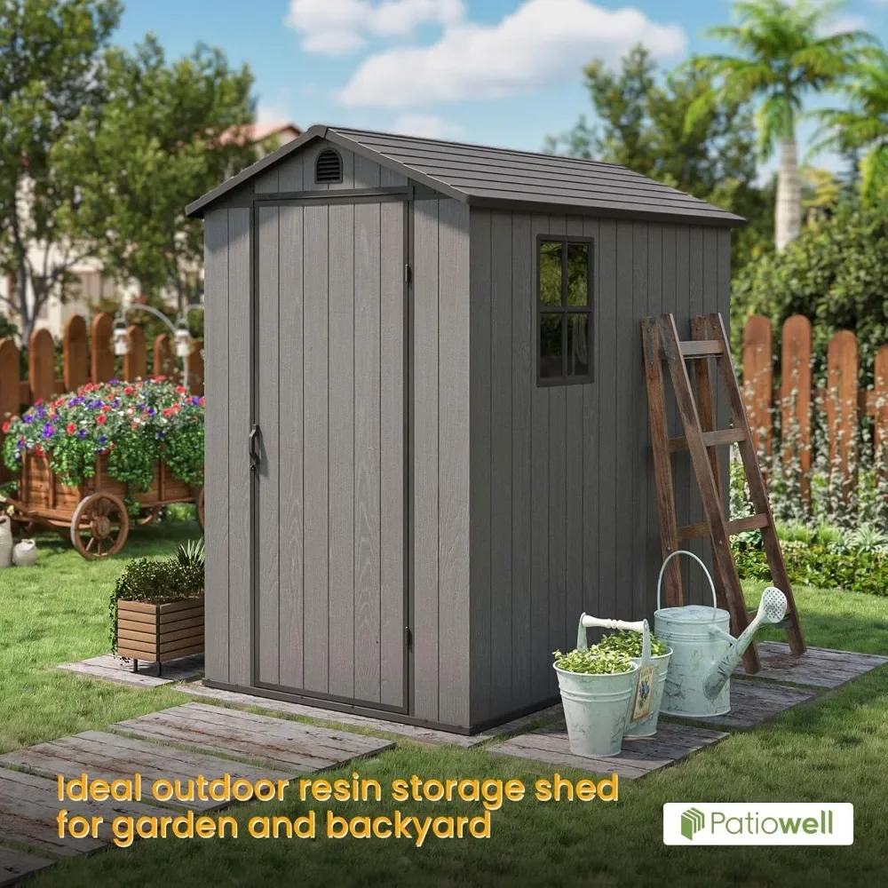 4 x 6 FT Plastic Shed for Outdoor Storage, Resin Shed with Window and Lockable Door for Backyard,Garden,Tool Storage Use