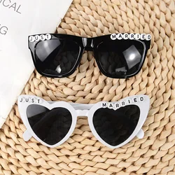 Just Married Sunglasses Wedding Bridal Glasses Bachelorette Party Heart-shaped Shades Bride Groom Team Bride Decoration Eyewear