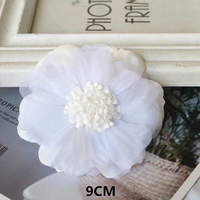10 Teile/los Weiß Serie Kamelie Rose Chiffon Stoff Künstliche Blume Kopf Für Hochzeit Kleid Kleidung Dekoration Kopfschmuck – Detail 8