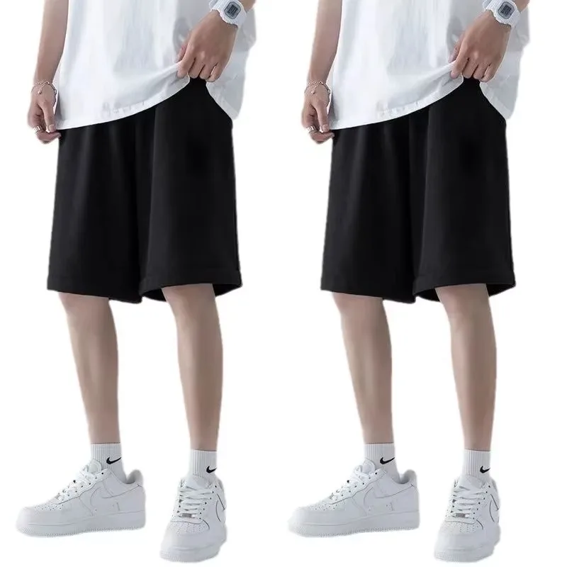 

Мужские летние однотонные шорты из 100% чистого хлопка для спорта и отдыха, модные свободные шорты большого размера с пятью точками...