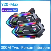Y20 MAX-intercomunicador con Bluetooth para casco de motocicleta, intercomunicador RGB con efecto de luz colorida V5.3, batería de 1000mAh con mezcla, resistente al agua IPX6