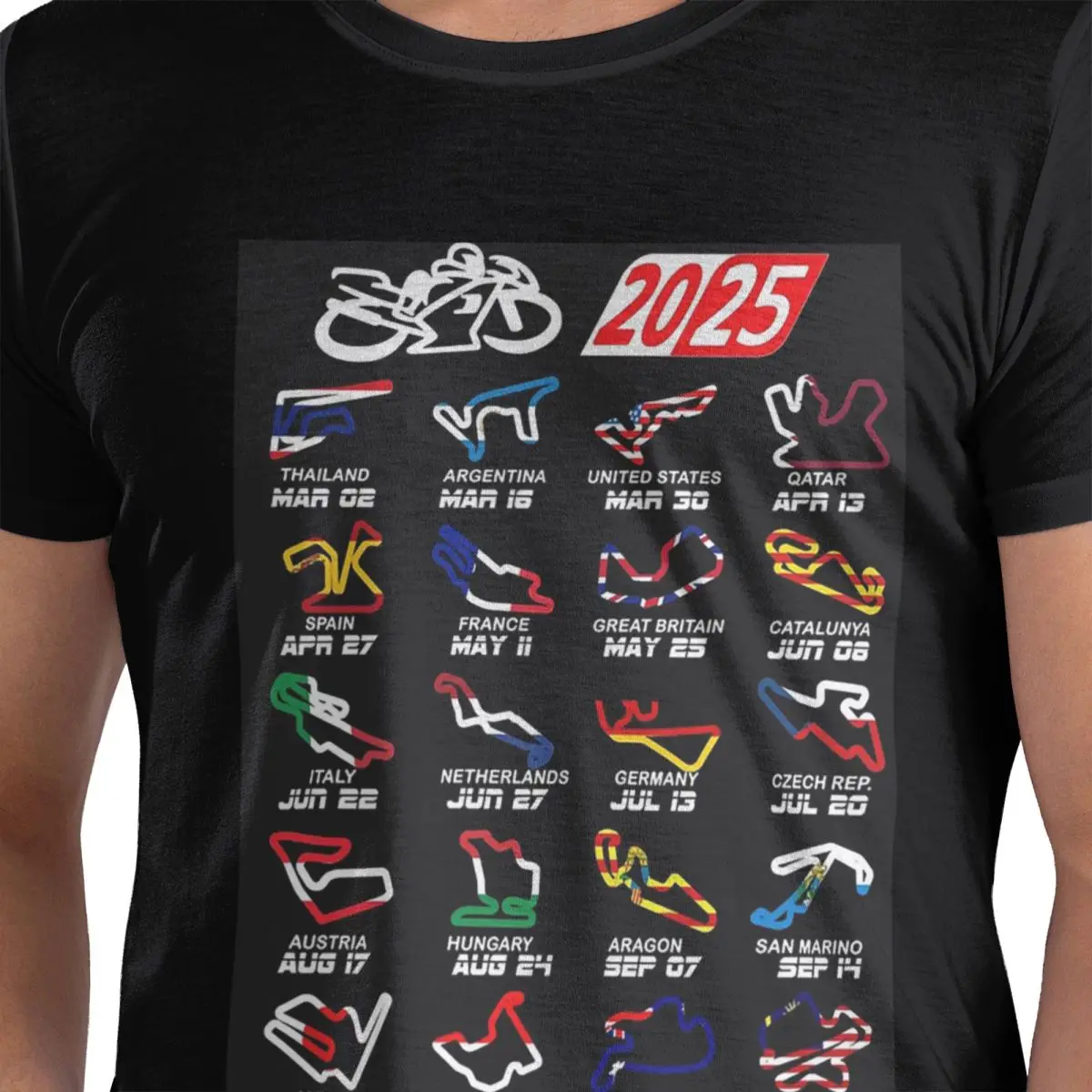 التقويم الموسم 2025 MotoGp الدوائر الرجال تي شيرت مضحك حجم كبير تي شيرت الرجال الجولة الرقبة القطن تيز قصيرة الصيف الذكور