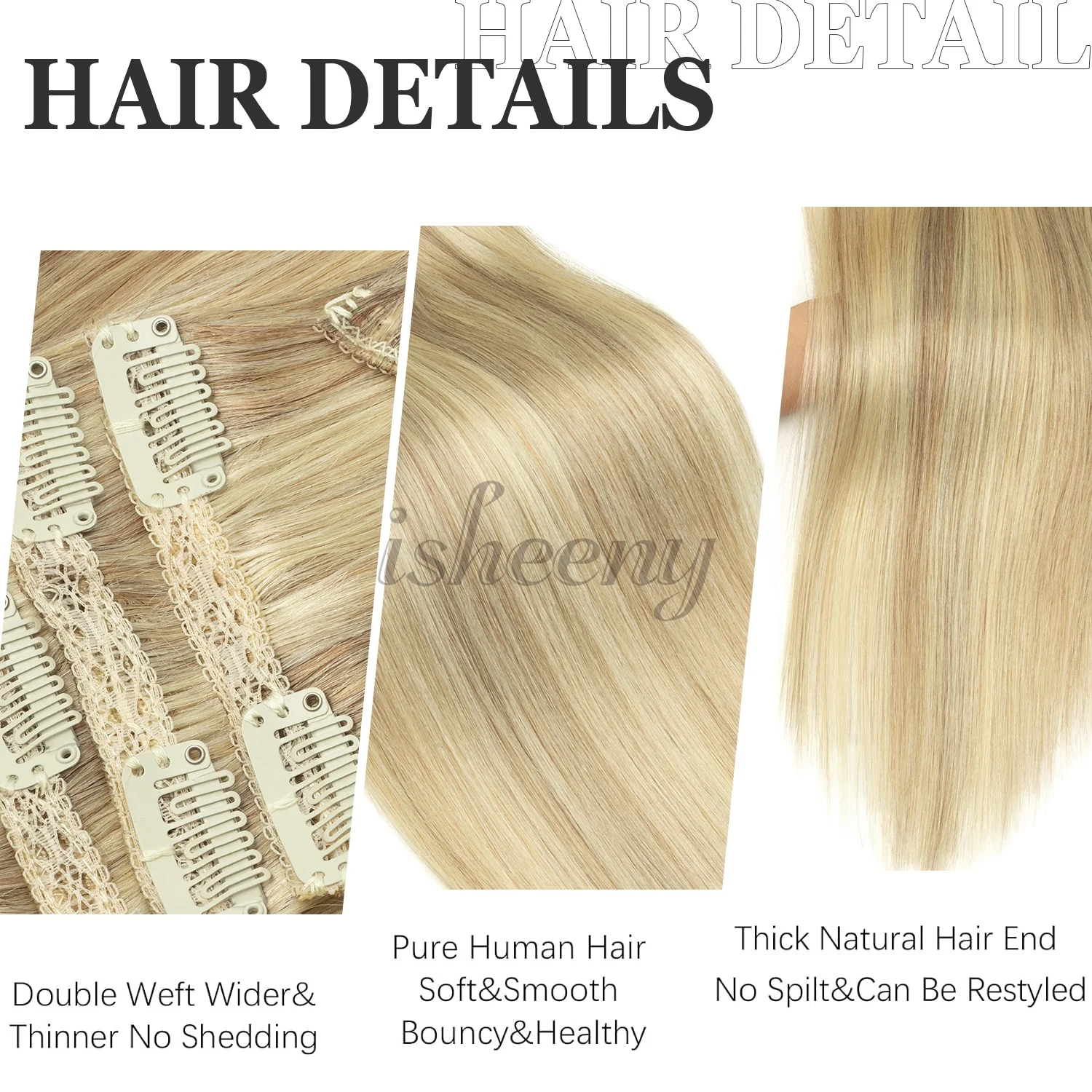 #P18/613 120g 18 Inch Clip In Human Hair Extensions Full Head 7pcs/set Easy To Wear For Woman Natural Straight Hair Isheeny