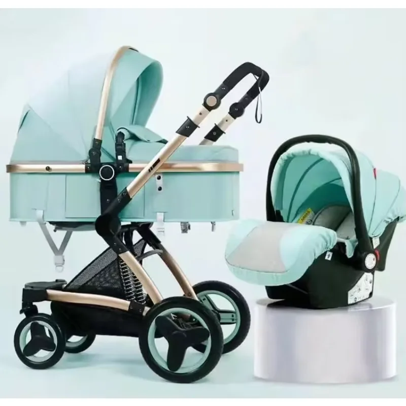 suspension damping system travel cart convenient 3 in 1 baby stroller  fashionable baby pram trolley with safety sleeping basket