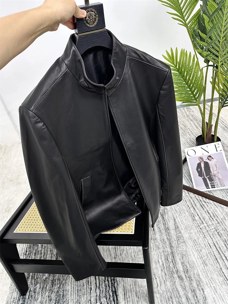 

Мужское повседневное кожаное пальто из овчины Jaet с воротником-стойкой и застежкой-молнией Faion Urban Sle, обычная длина, свободная посадка