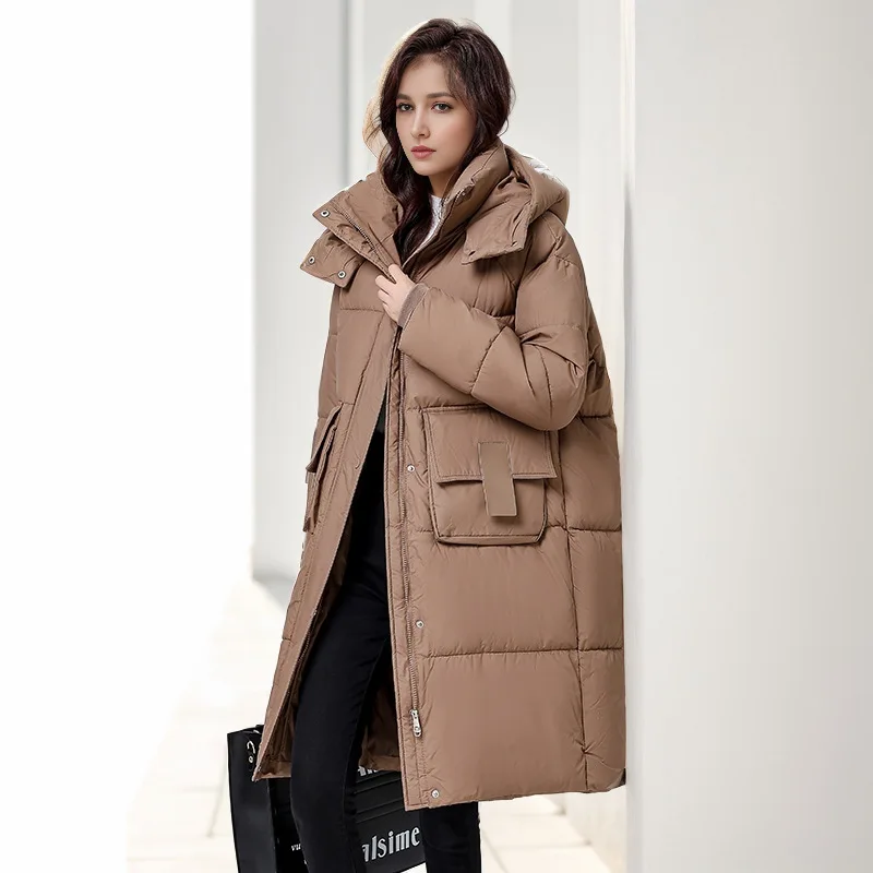 Medium Long Cotton Jacket For Women 2024 New Winter Women Large Pocket Cotton Jacket Female Hooded Thick Coat Women\'s Jacket