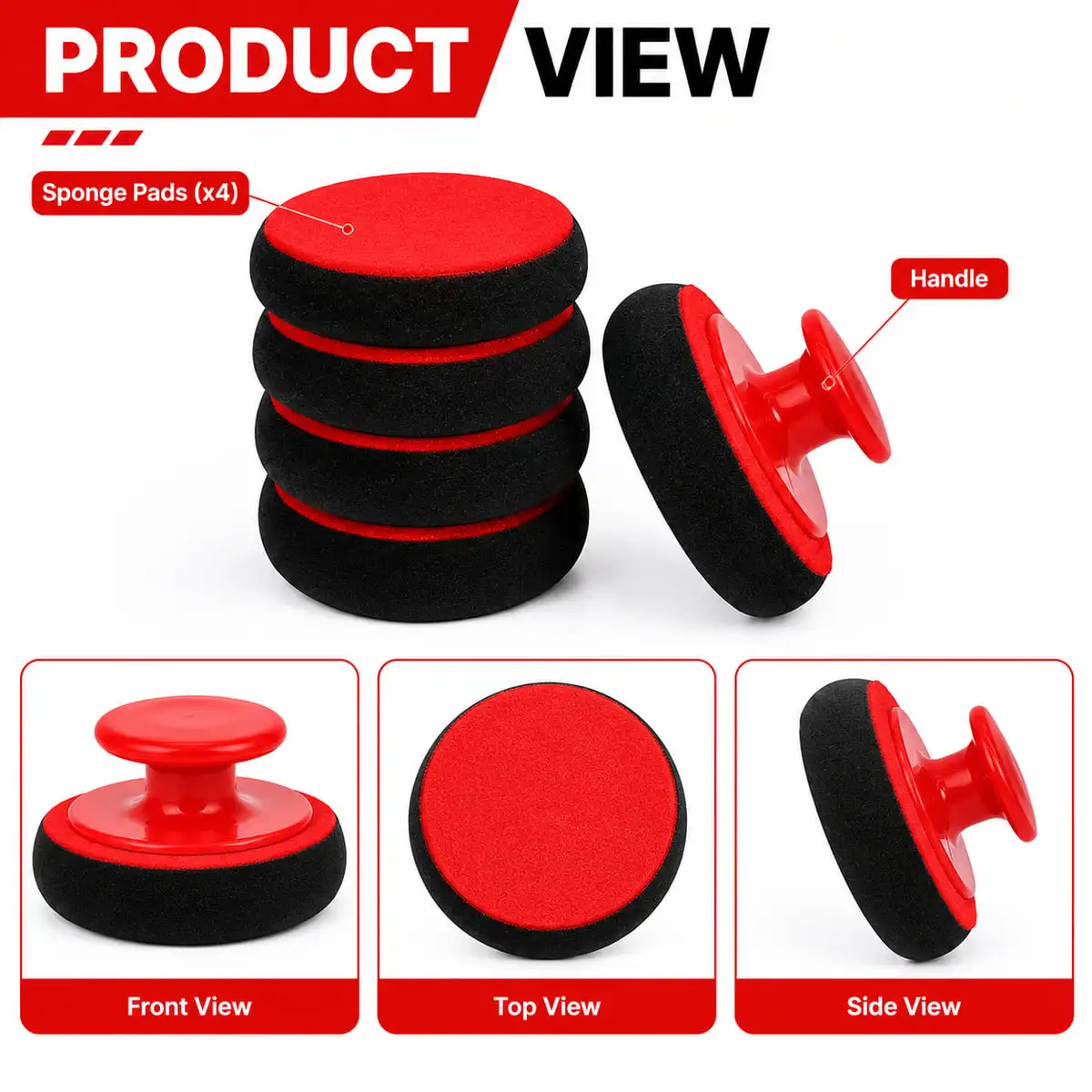 PINMOAP Auto Detail Sponge With Handle High Density Foam Sponge For Wax Polishing Composite Paint Care And Surface Cleaning