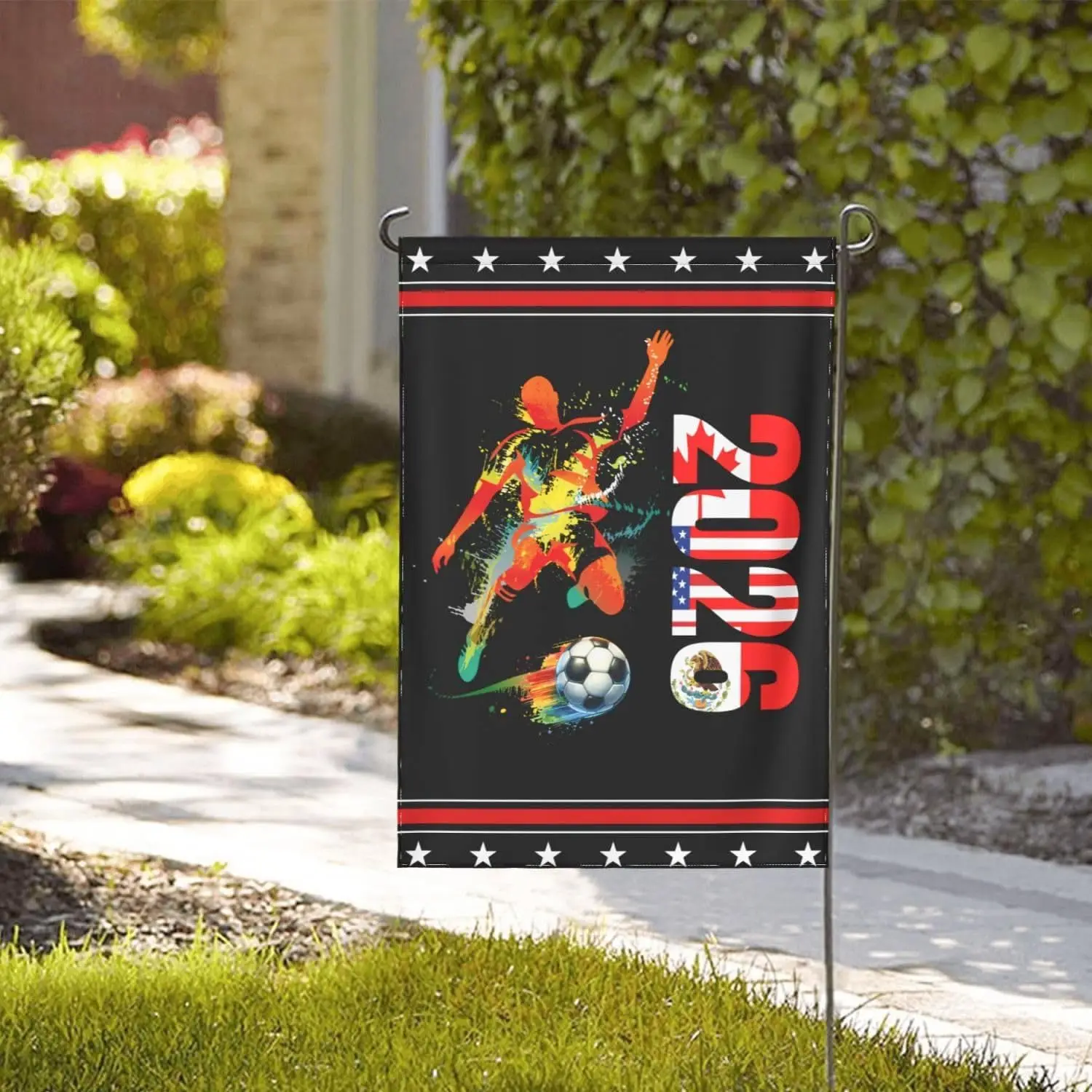 2026 Soccer Garden Flag 12 x 18 Inch Garden Banner American-Mexico-Canada Host Country Football Supporters Outdoor Flag for jjp