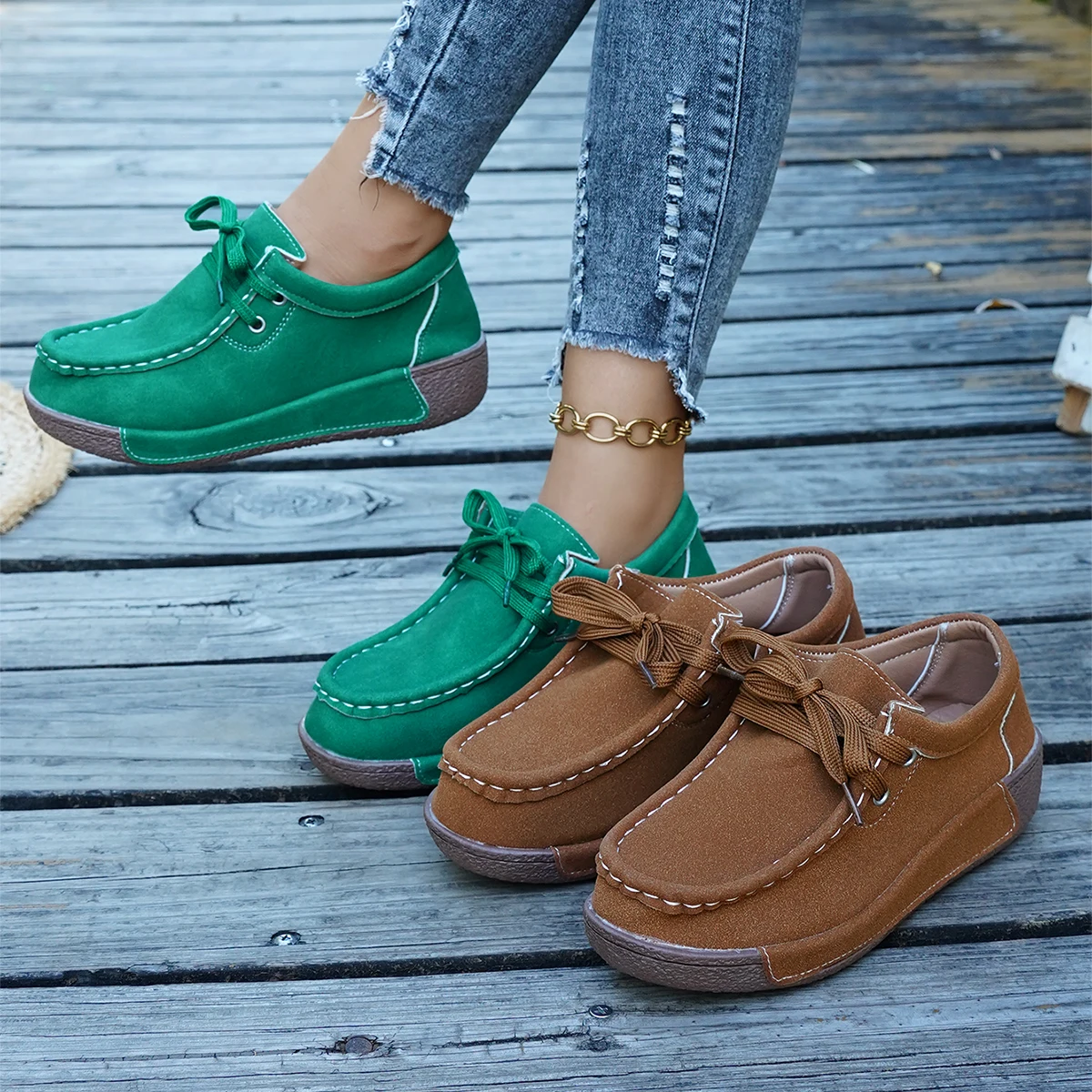 Neue Damen-Plateau-Mokassins mit weicher Sohle, bequeme Schnürschuhe, lässige Loafer, Walkingschuhe für Damen