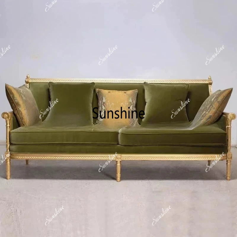 

American style, solid wood carving flowers, retro old double triple sofa villa studio